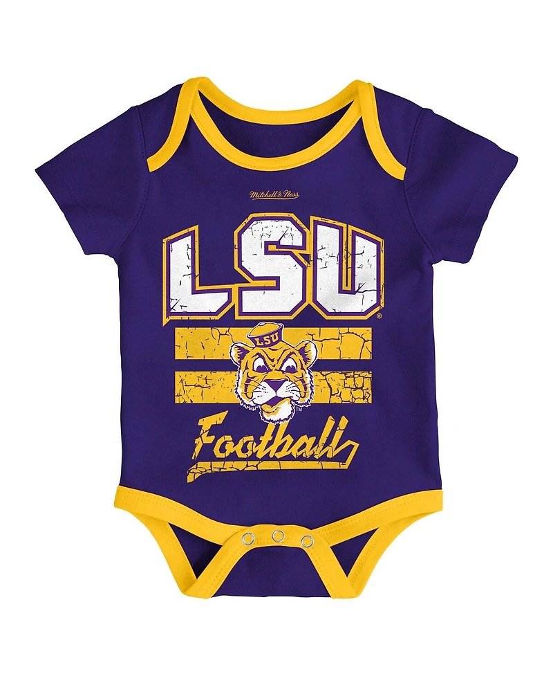 Mitchell & Ness Baby Boys and Girls Purple Lsu Tigers Bodysuit, Bib Bootie, Set of 3