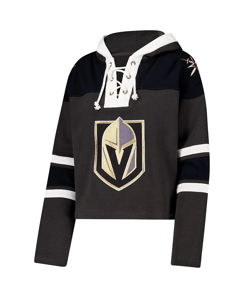 '47 Brand Women's Charcoal Vegas Golden Knights Cropped Superior Lacer Pullover Hoodie