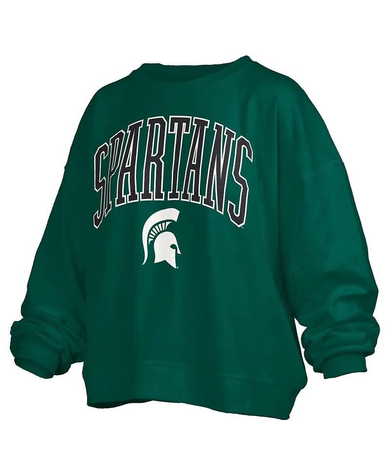 Pressbox Women's Green Michigan State Spartans Janise Arch Over Logo Waist Length Oversized Pullover Sweatshirt