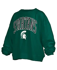 Pressbox Women's Green Michigan State Spartans Janise Arch Over Logo Waist Length Oversized Pullover Sweatshirt