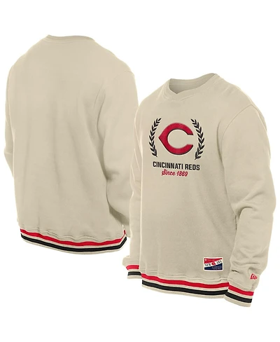 New Era Men's Cream Cincinnati Reds Throwback Pullover Sweatshirt