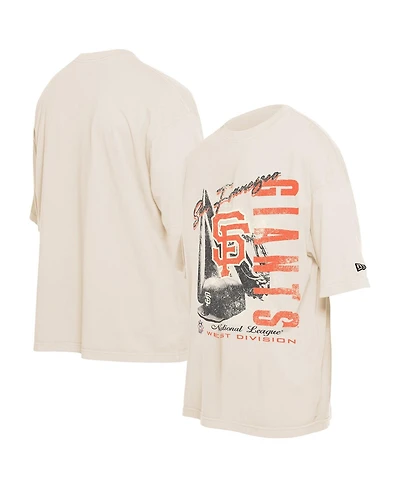 New Era Men's Cream San Francisco Giants Cooperstown Collection Oversized Throwback Distressed T-Shirt