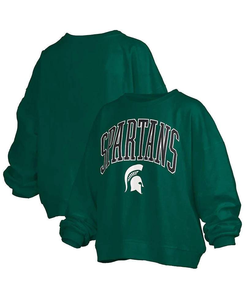 Pressbox Women's Green Michigan State Spartans Janise Arch Over Logo Waist Length Oversized Pullover Sweatshirt