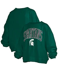 Pressbox Women's Green Michigan State Spartans Janise Arch Over Logo Waist Length Oversized Pullover Sweatshirt