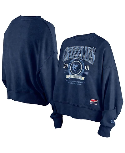 New Era Women's Navy Memphis Grizzlies Hardwood Classics Enzyme Wash Oversized Boxy Pullover Sweatshirt
