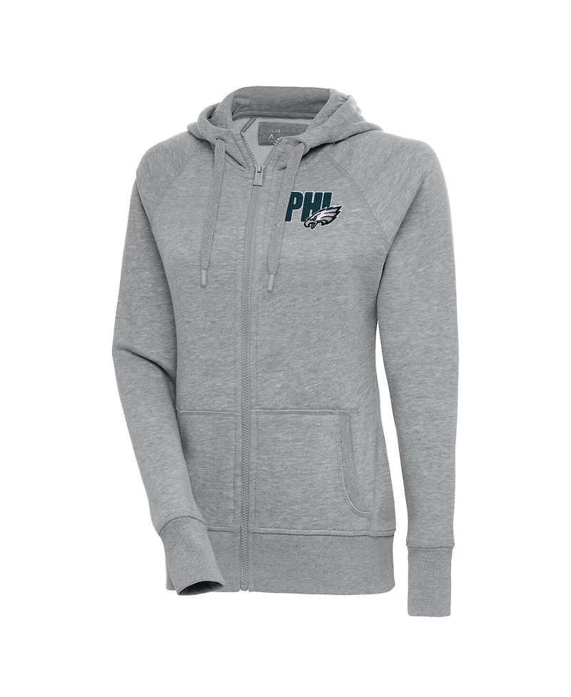 Antigua Women's Heather Gray Philadelphia Eagles Victory Full-Zip Hoodie
