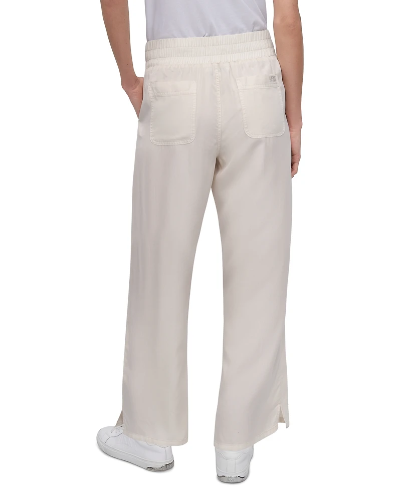 Dkny Jeans Petite Chambray Smocked-Waist Wide-Leg Pants