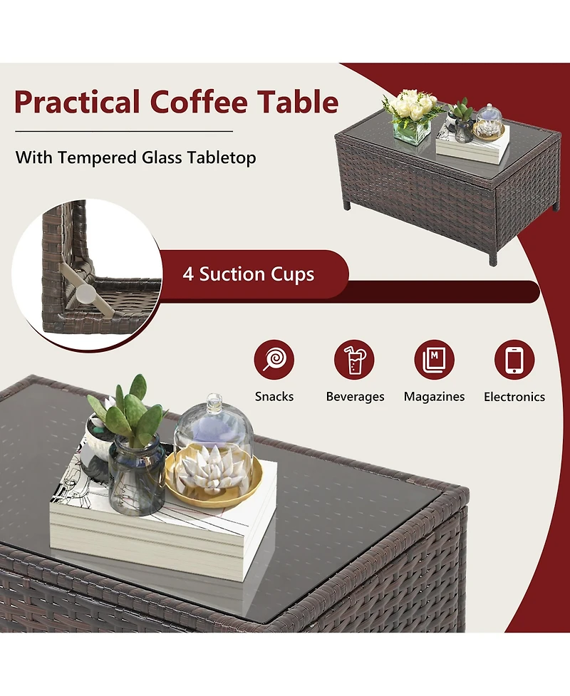 Gymax 2 Pieces Outdoor Patio Wicker Furniture Set Rattan Loveseat & Coffee Table