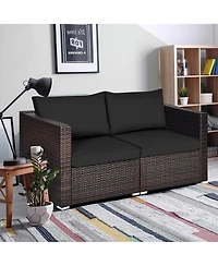 Gymax 2PCS Rattan Corner Sofa Set Patio Outdoor Furniture Set w/ 4 Cushions