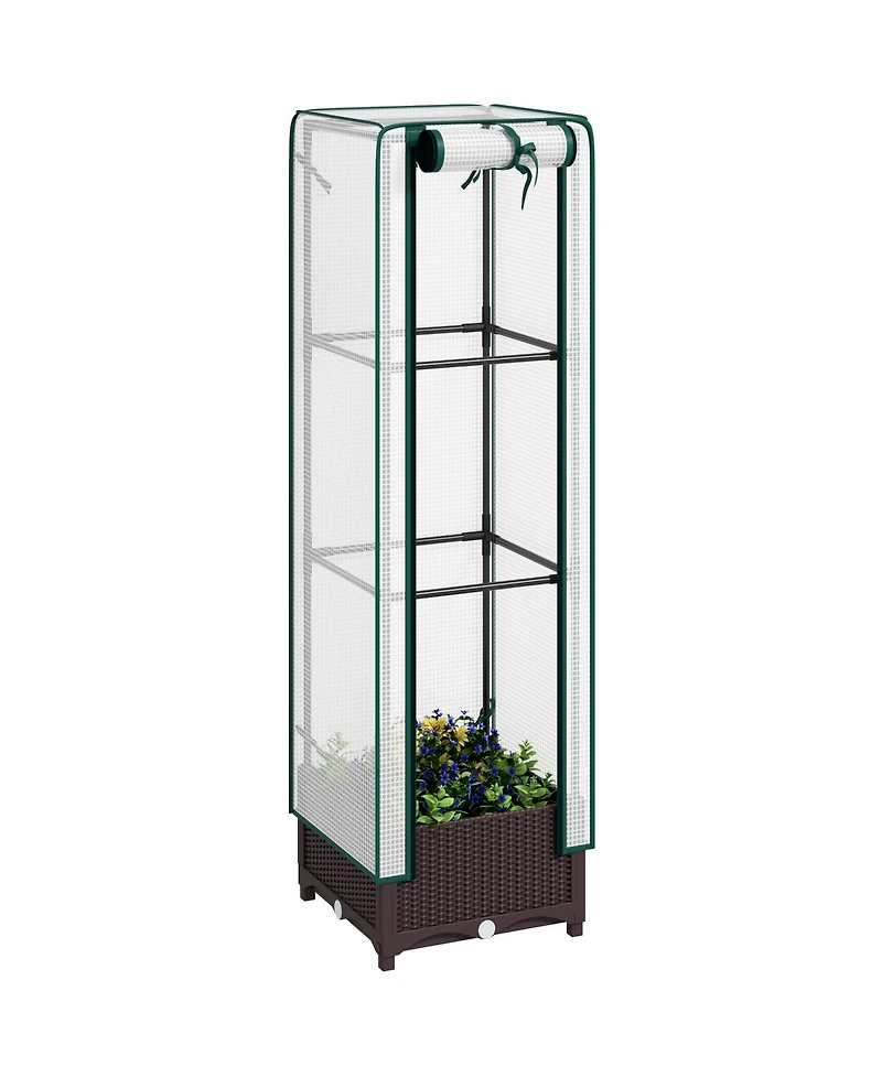 Outsunny Raised Flower Bed with Trellis, 15.7" x 15.7" x 48.8",