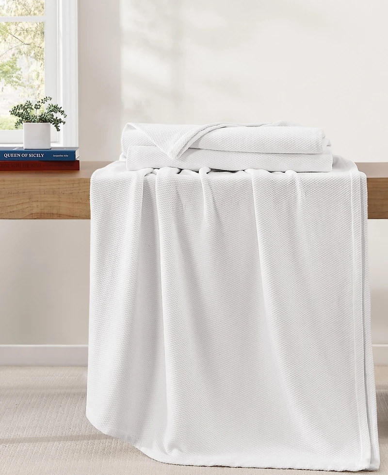 Tommy Hilfiger Solid Cotton Pique Blanket, Full/Queen