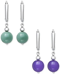 Dyed Green & Lavender Jade (8mm) 2-Pc. Set Drop Earrings in 14k Gold-Plated Sterling Silver