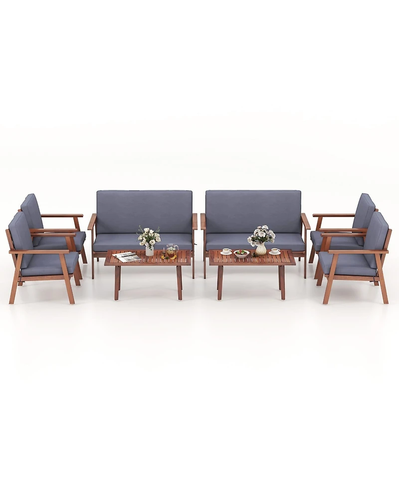Gymax 8 Piece Patio Conversation Set Acacia Wood Sofa w/ Cushions & Coffee Table