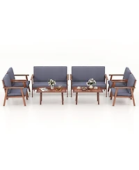 Gymax 8 Piece Patio Conversation Set Acacia Wood Sofa w/ Cushions & Coffee Table