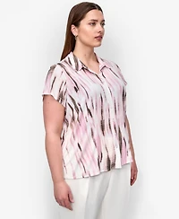Dkny Plus Printed Short-Sleeve Button-Front Shirt