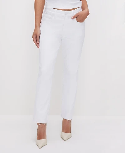 Good American Women's Petite Straight Raw Hem Jeans