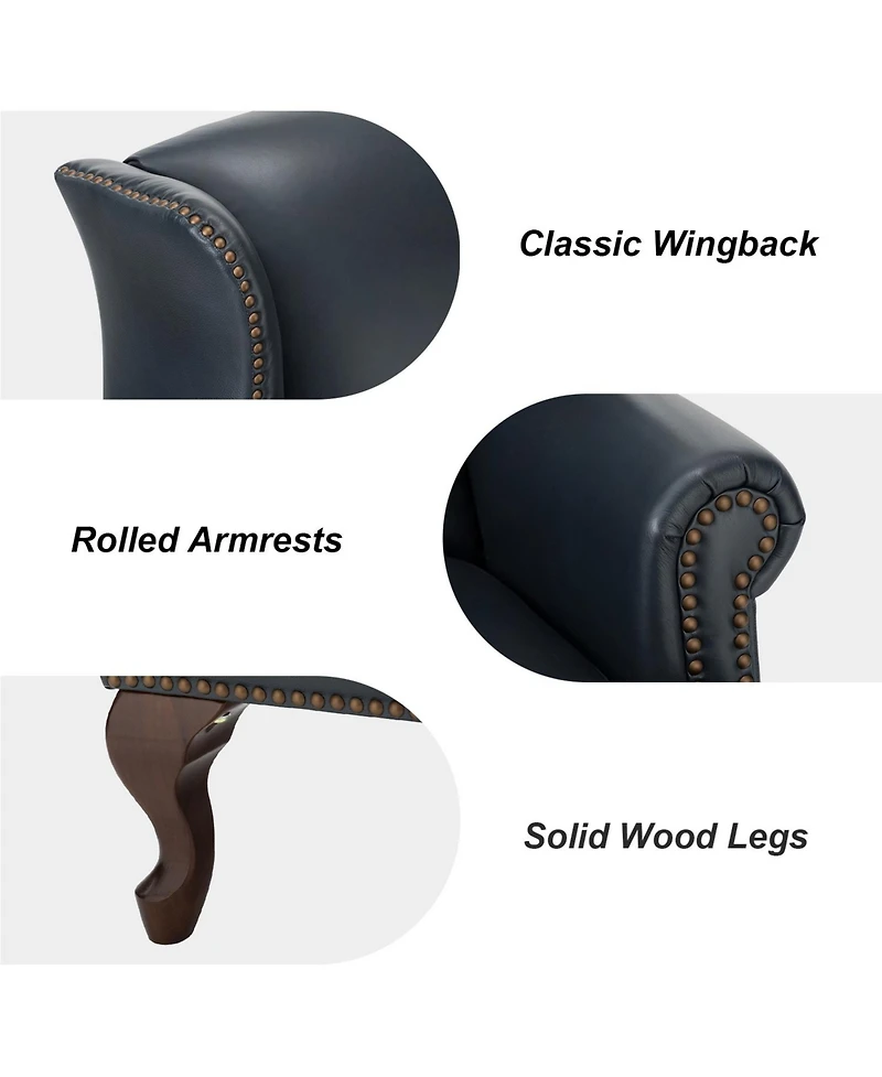 Helmuth Genuine Leather Armchair with Solid Wood Legs