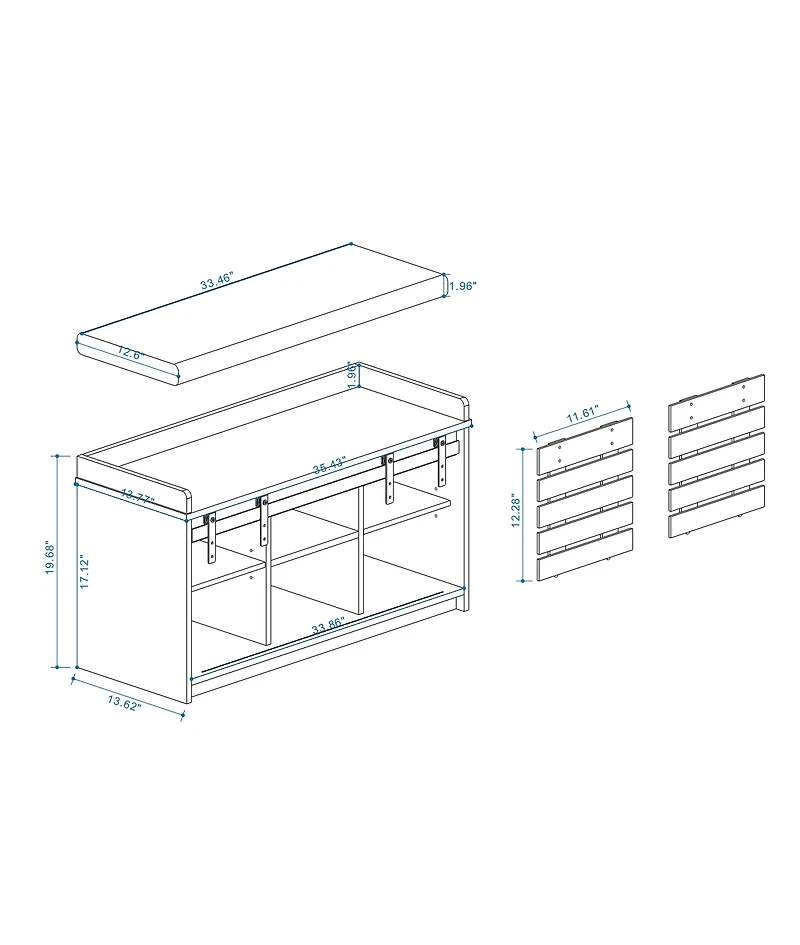 Streamdale 2-Tier Entryway Bench with Sliding Doors and Cushion