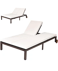 2-Person Patio Rattan Lounge Chair Chaise Recliner Adjustable Cushion