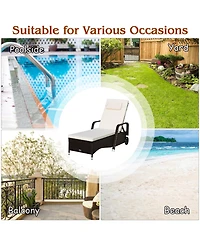 Patio Rattan Lounge Chair Chaise Adjustable Recliner Cushioned Sofa Garden