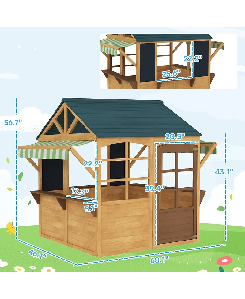 Qaba Outdoor Playhouse, Foldable Wooden Kids Cottage,