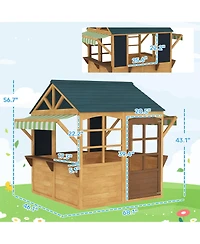 Qaba Outdoor Playhouse, Foldable Wooden Kids Cottage,