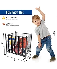 Mythinglogic 44 lbs Weight Capacity Rolling Sports Ball Storage Cart with Elastic Straps