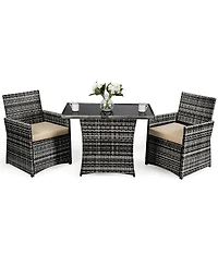 Gymax 3PCS Cushioned Wicker Rattan Patio Furniture Set Garden Yard Outdoor