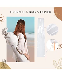 LAGarden Boho 9' Fringe Patio Umbrella with Tassels UPF50+ Boho Style 5-Year-Non-Fading for Outdoor Yard Market Ivony Xchevron