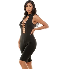 Bebe Women's Caged Biker Short Romper