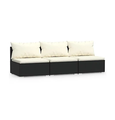 3 Seat Patio Sofa with Cushions Black Poly Rattan