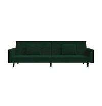 2-Seater Sofa Bed with Two Pillows Dark Green Velvet