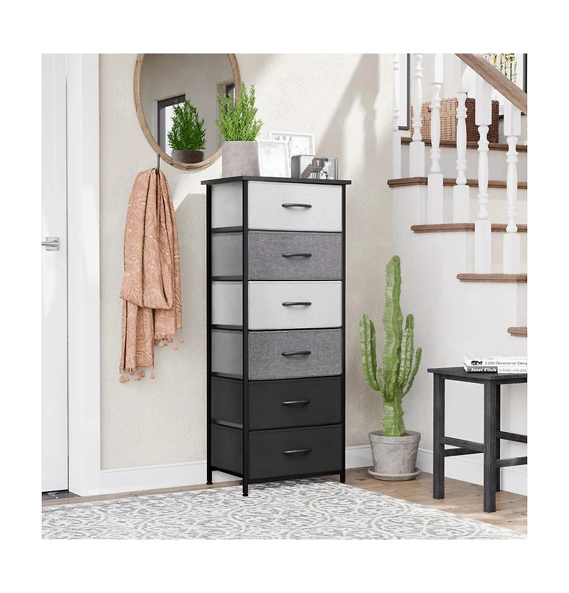 Steel and Fabric Six-Drawer Chest for Bedroom Closet Home Storage