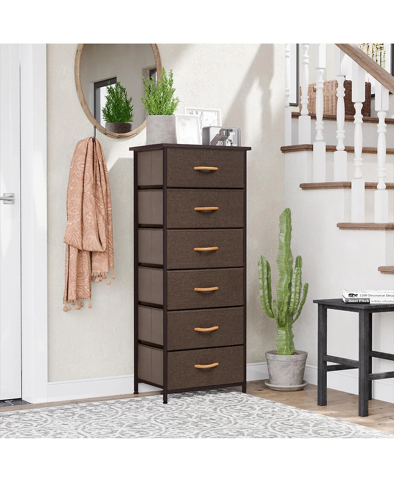 Steel and Fabric Six-Drawer Chest for Bedroom Closet and Home Storage