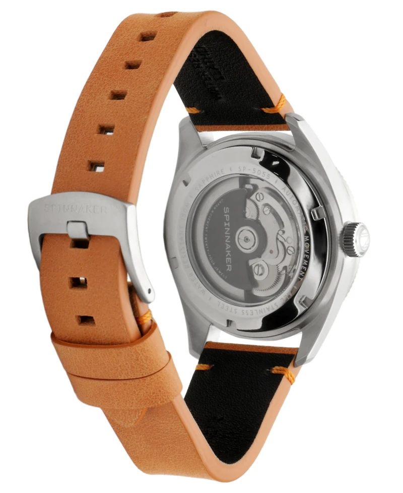 Spinnaker Men's Fleuss Automatic Orange Leather Strap Watch, 43mm