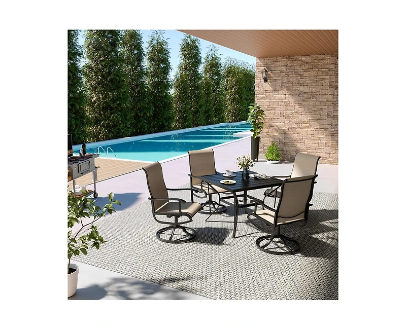 Beige 5-Piece Patio Dining Set with 4 Textilene Swivel Chairs