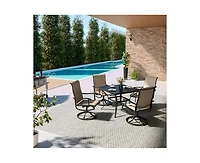 Beige 5-Piece Patio Dining Set with 4 Textilene Swivel Chairs