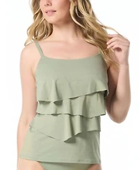 Coco Reef Womens Aura Ruffle Lurex Tankini Top High Esteem Bottoms