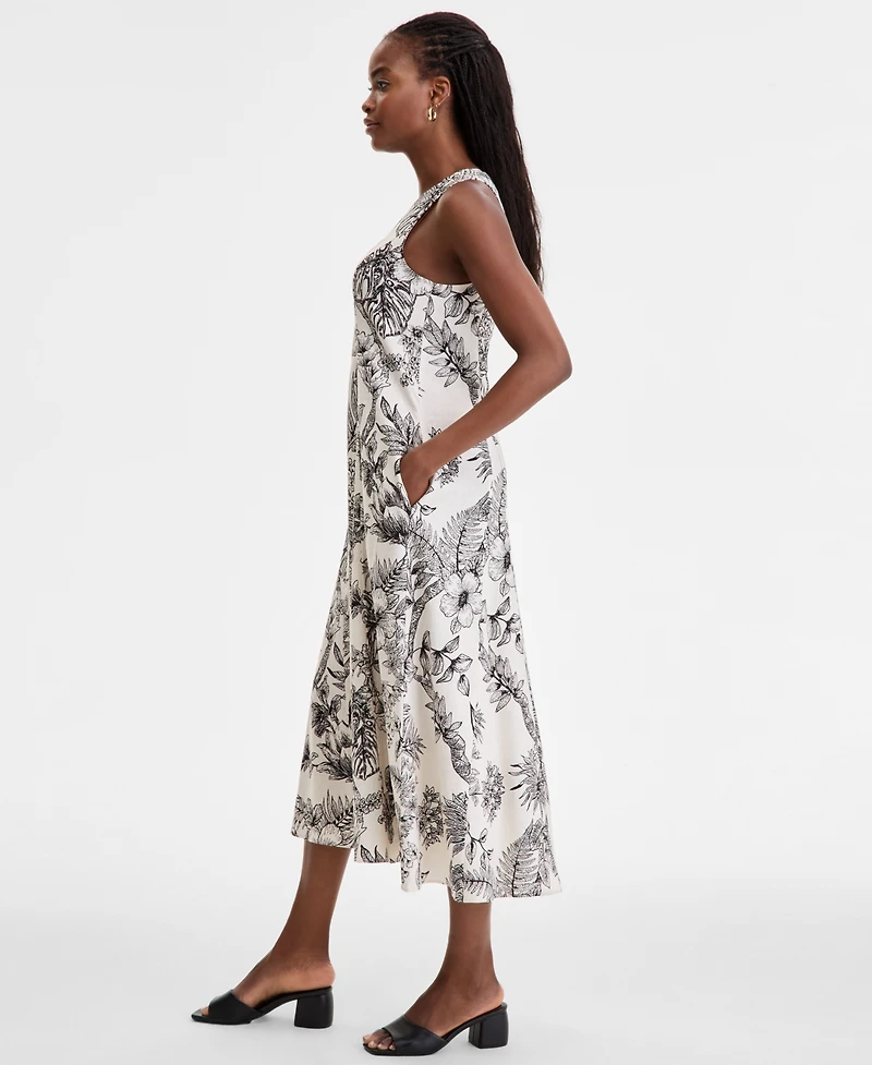 London Times Women's Godet Floral-Print V-Neck A-Line Dress