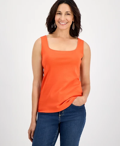 Style & Co Women's Cotton Square-Neck Tank Top, Exclusively at Macy's