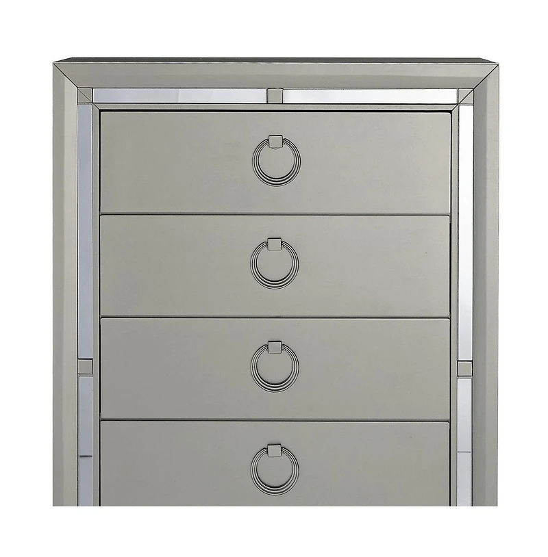 Solid Wood Five-Drawer Chest with Mirrored Accents for Bedroom Storage
