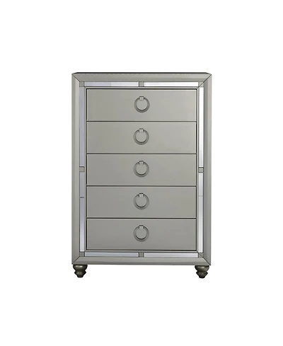 Solid Wood Five-Drawer Chest with Mirrored Accents for Bedroom Storage