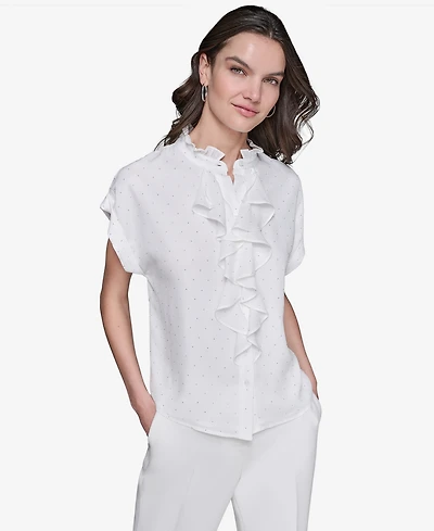 Karl Lagerfeld Paris Women's Studded Ruffled Button-Front Shirt