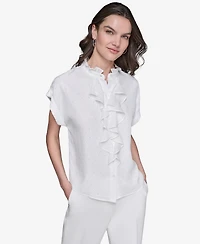 Karl Lagerfeld Paris Women's Studded Ruffled Button-Front Shirt