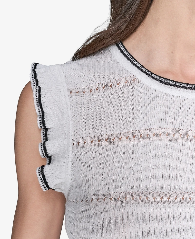 Karl Lagerfeld Paris Women's Pointelle Knit Sleeveless Top