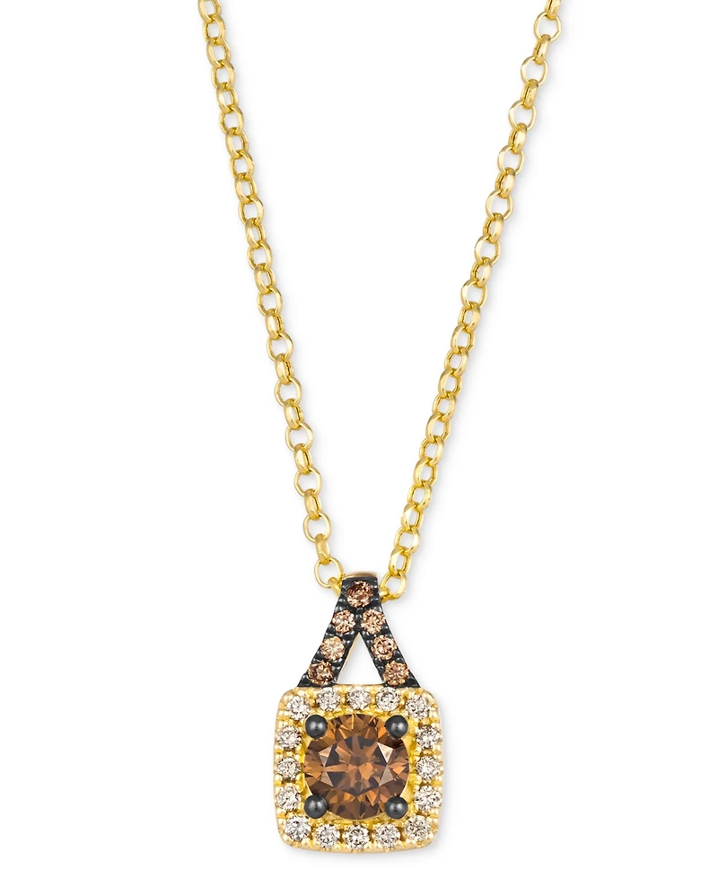 Le Vian Chocolate Diamond & Nude Diamond Square Halo 19" Pendant Necklace (5/8 ct. t.w.) in 14k Gold