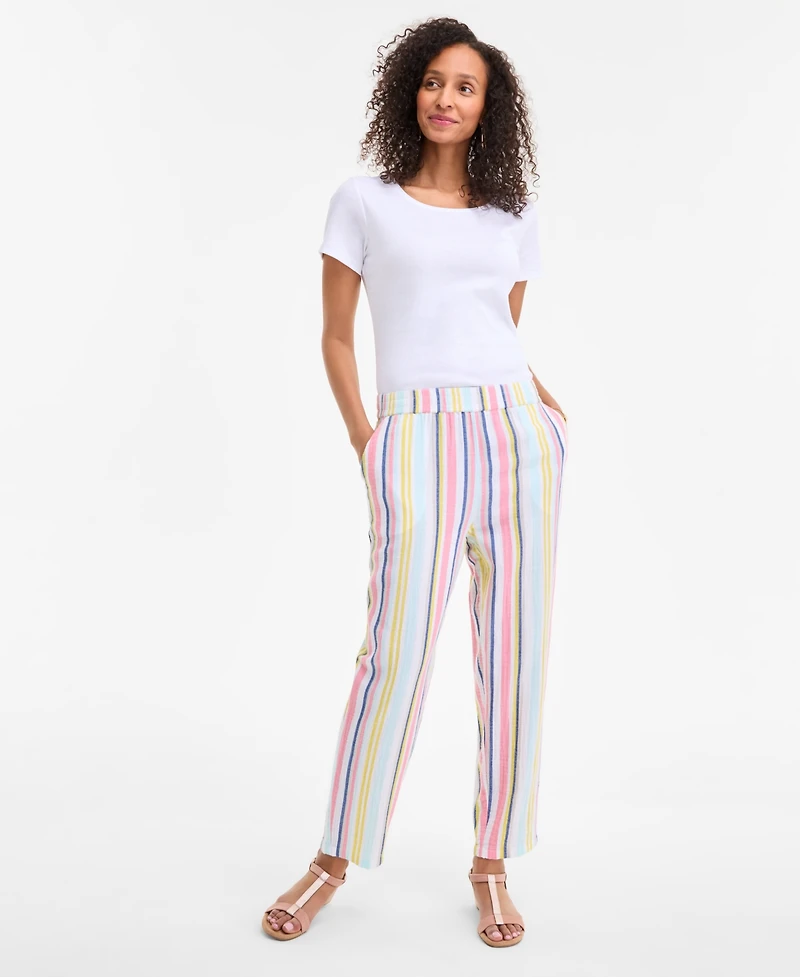 Style & Co Women's Striped Cotton Gauze Pull-On Pants, Exclusively at Macy's