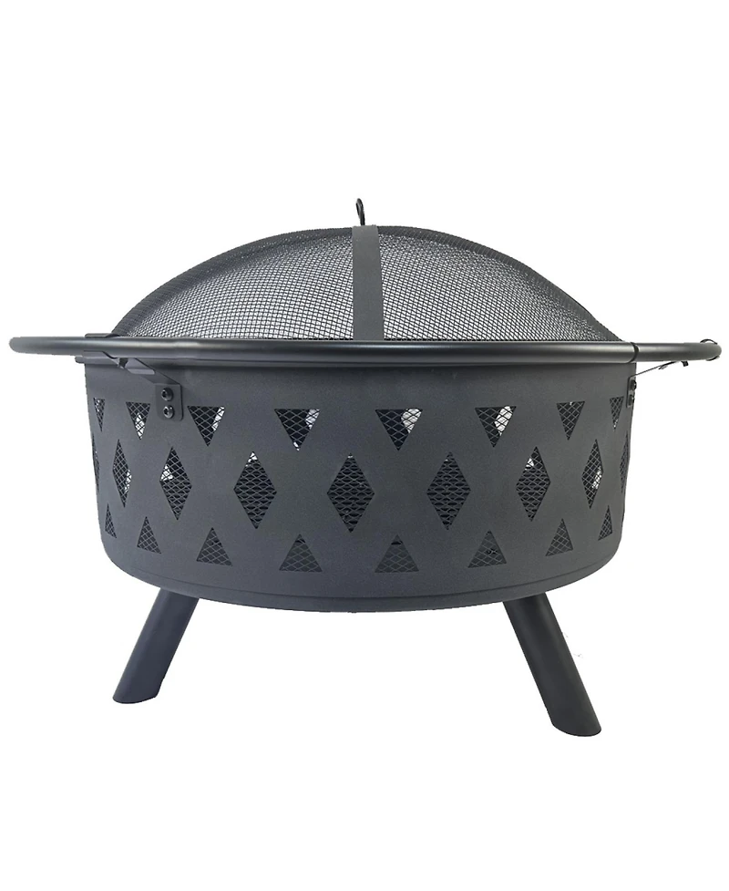 Streamdale Diamond Mesh Round Fire Pit with Cover, Poker, and Accessories