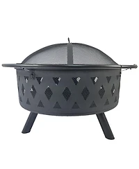 Streamdale Diamond Mesh Round Fire Pit with Cover, Poker, and Accessories