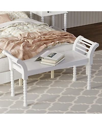 Streamdale Elegant Retro Style Bench with Turned Legs, Bed End Bench for Bedroom or Living Room Decor, White